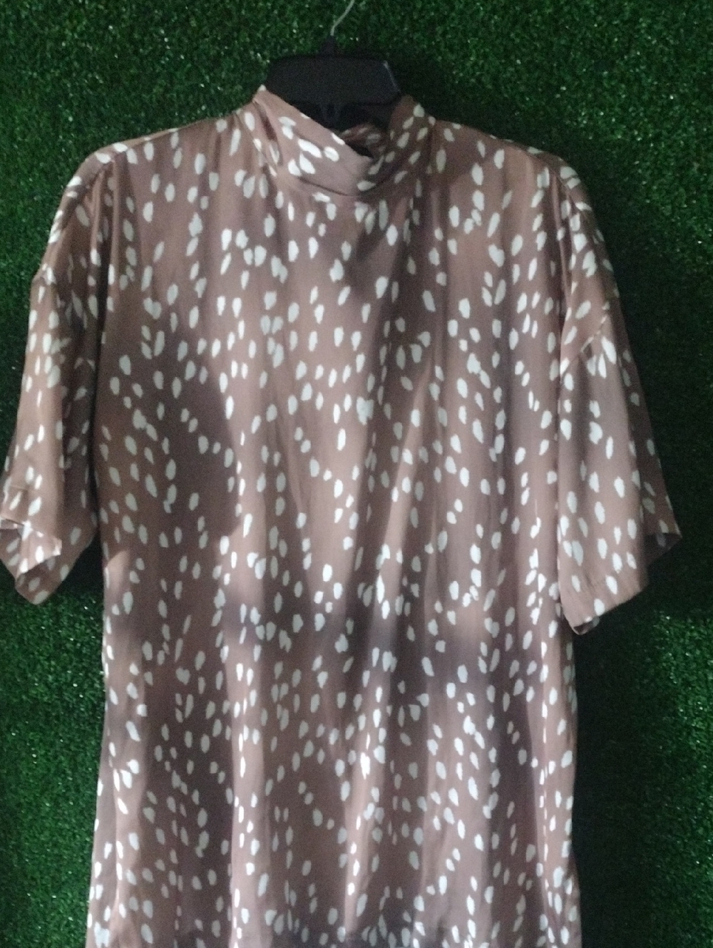 Lysse Brown and White Printed Short Sleeve Blouse